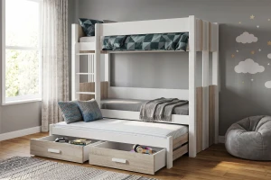 ALEXANDRA III 90x200 Weiß + Sonoma Etagenbett Ausziehbett mit Schubladen Deine Möbel  