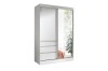 Moderne witte kleerkast met spiegeldeur and drie laden op witte achtergrond.