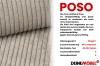 Nahaufnahme des Cord-Stoffs Poso in Beige mit technischen Informationen zur Strapazierfähigkeit.