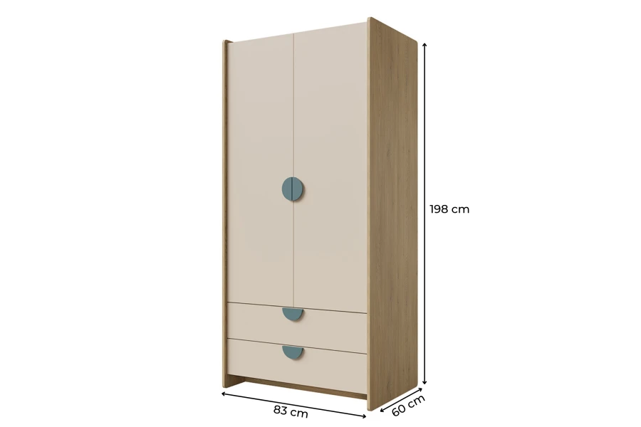 Abmessungen des Kleiderschranks: 198x83x60 cm für die perfekte Zimmerplanung.
