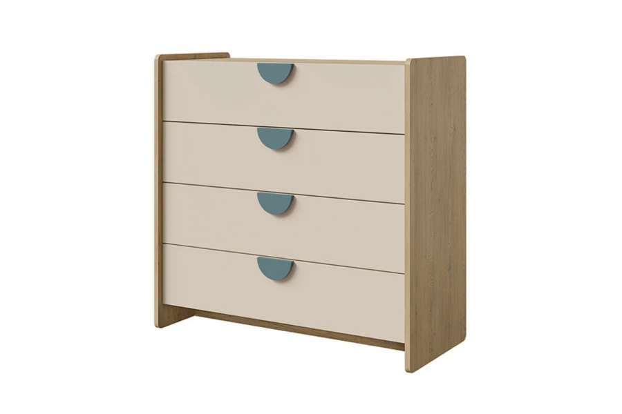 Stilvolle Kommode mit 4 Schubladen in Eiche-Beige-Kombination aus der Lexo Kollektion.