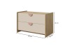Kinderkommode mit Maßen: 93x61x50 cm, zwei Schubladen in Beige und Holzoptik.