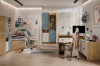 Komplettes Jugendzimmer-Set Lexo in hellem Holzdesign mit Gaming-Elementen und Möbeln.
