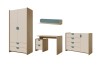 Set aus Kleiderschrank, Schreibtisch, Kommode und Regal der Serie Lexo in Eiche und Beige.