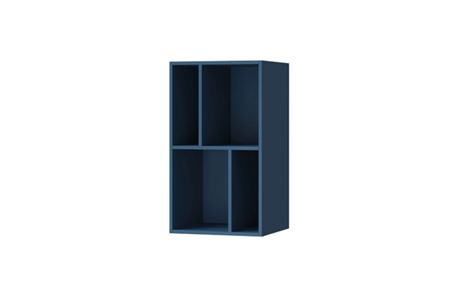 Hängendes blaues Wandregal mit vier Fächern aus der LIMA Serie.