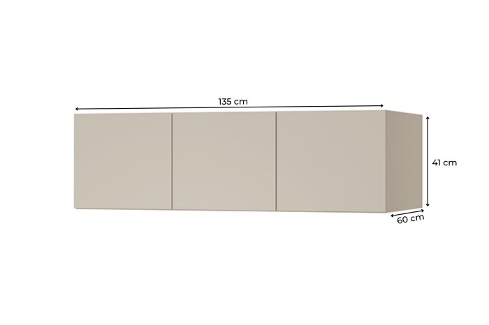 Maße des beigen Hängeschranks aus der Lima Kollektion: 135 cm Breite, 41 cm Höhe und 60 cm Tiefe.