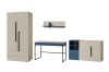 Modernes Jugendzimmer-Möbelset in Beige und Blau mit Kleiderschrank, Schreibtisch und Sideboard