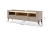 Taupefarbenes TV-Board mit Maßen: 160 cm Breite, 55 cm Höhe und 42 cm Tiefe.