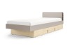 Einzelbett 90x200 cm mit praktischen Schubladen in Eiche-Optik und Beige.