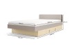 Jugendbett 120x200 cm in Beige und Eiche mit Stauraum-Schubladen und Maßen.