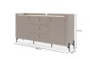 Dunkelgraues Sideboard mit Maßen (180x95x42 cm), drei Schubladen und Ledergriffen.