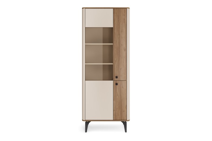 Frontansicht Vitrinenschrank Beige Holz modern für das Wohnzimmer