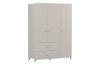 3-türiger Kleiderschrank in Beige, Seitenansicht, minimalistisches Möbelstück.
