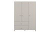 Moderner beiger Kleiderschrank mit 3 Türen und 2 Schubladen, skandinavisches Design.