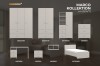 Möbelübersicht der Marco Kollektion in Beige mit Maßen für Kleiderschrank, Bett und Schreibtisch.