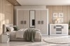 Komplettes Schlafzimmer-Set Heaven mit Kleiderschrank, Bett und Kommode in heller Holzoptik.
