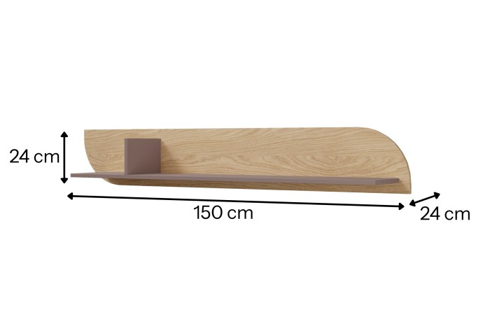 Carlo Wandboard in Eiche mit Maßen: 150 cm Breite, 24 cm Höhe und 24 cm Tiefe.