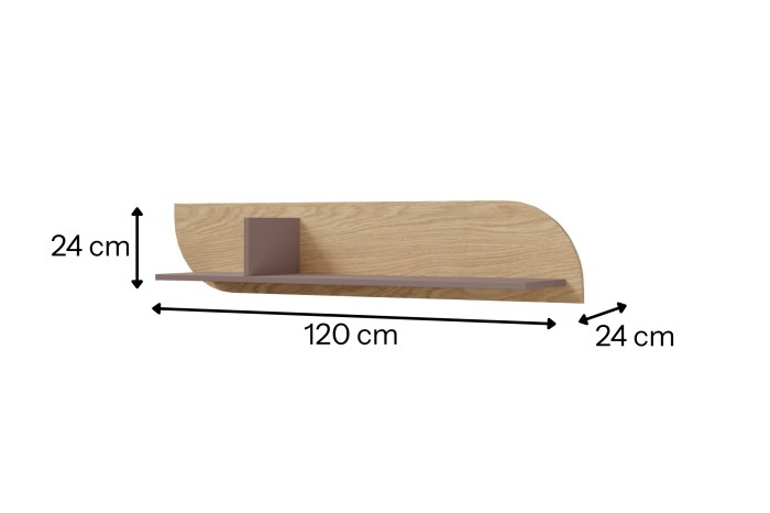 Holz-Wandregal mit braunem Fachboden: Maße 120x24x24 cm für moderne Inneneinrichtung.