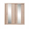Zweitüriger Schwebetürenschrank in Eichen-Dekor mit zwei Spiegelstreifen.