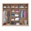 Interior view of a wardrobe with organised layout, shelves and clothes rails.