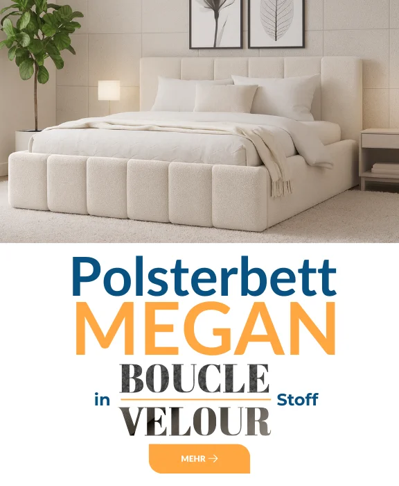 Polsterbett mit abgerundetem Kopfteil aus Bouclé-Stoff in beigem Farbton