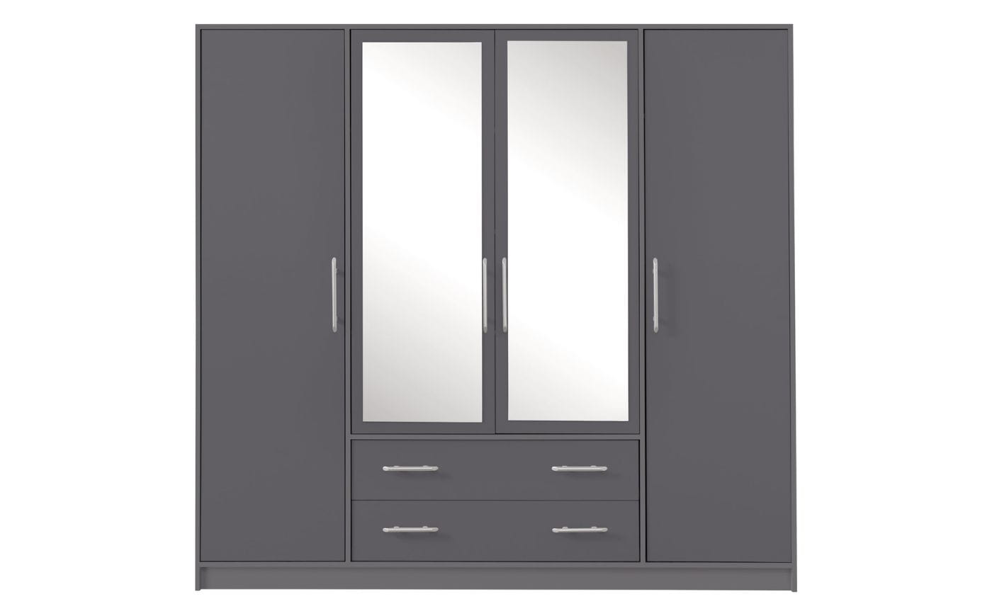 SAM SRL1 Kleiderschrank 4-türig Garderobe Garderobensystem mit Spiegel Anthrazit Deine Möbel