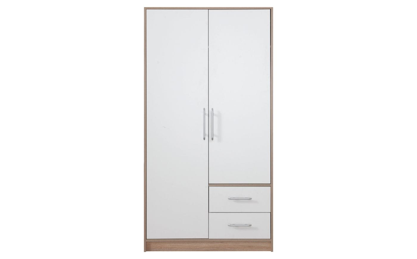 SAM SR3 Kleiderschrank 2-türig Garderobe Garderobensystem Weiß Lux/Eiche Sonoma Deine Möbel