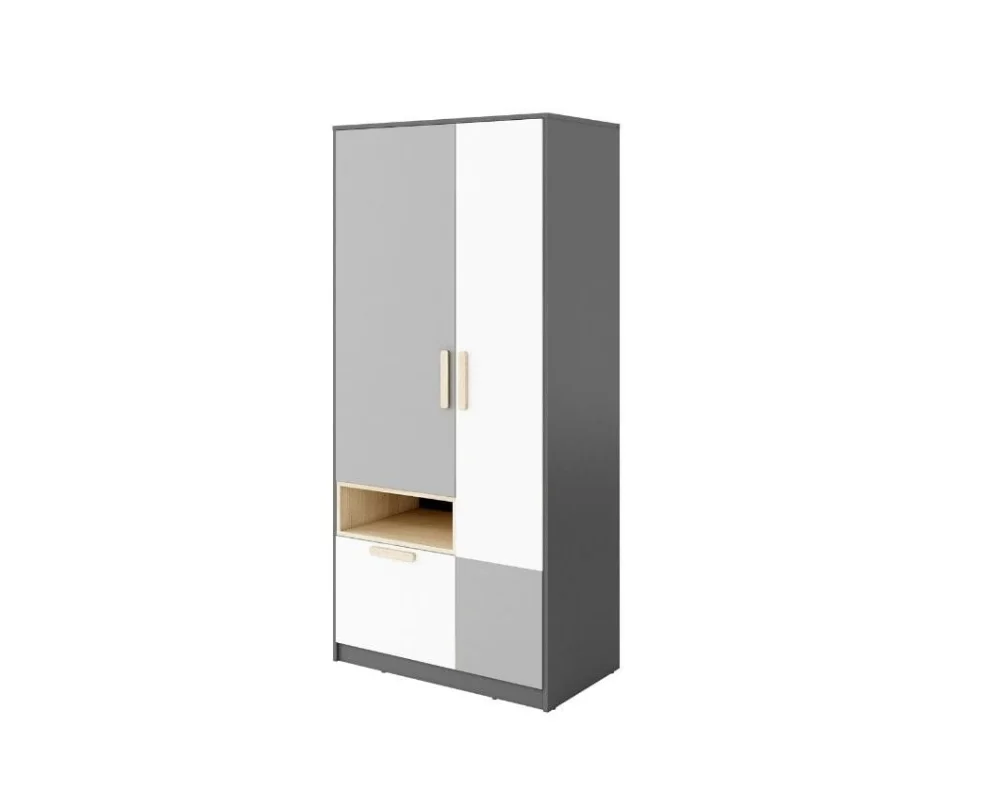 L-PO02 Kleiderschrank 90 cm Weiß/Grau Deine Möbel