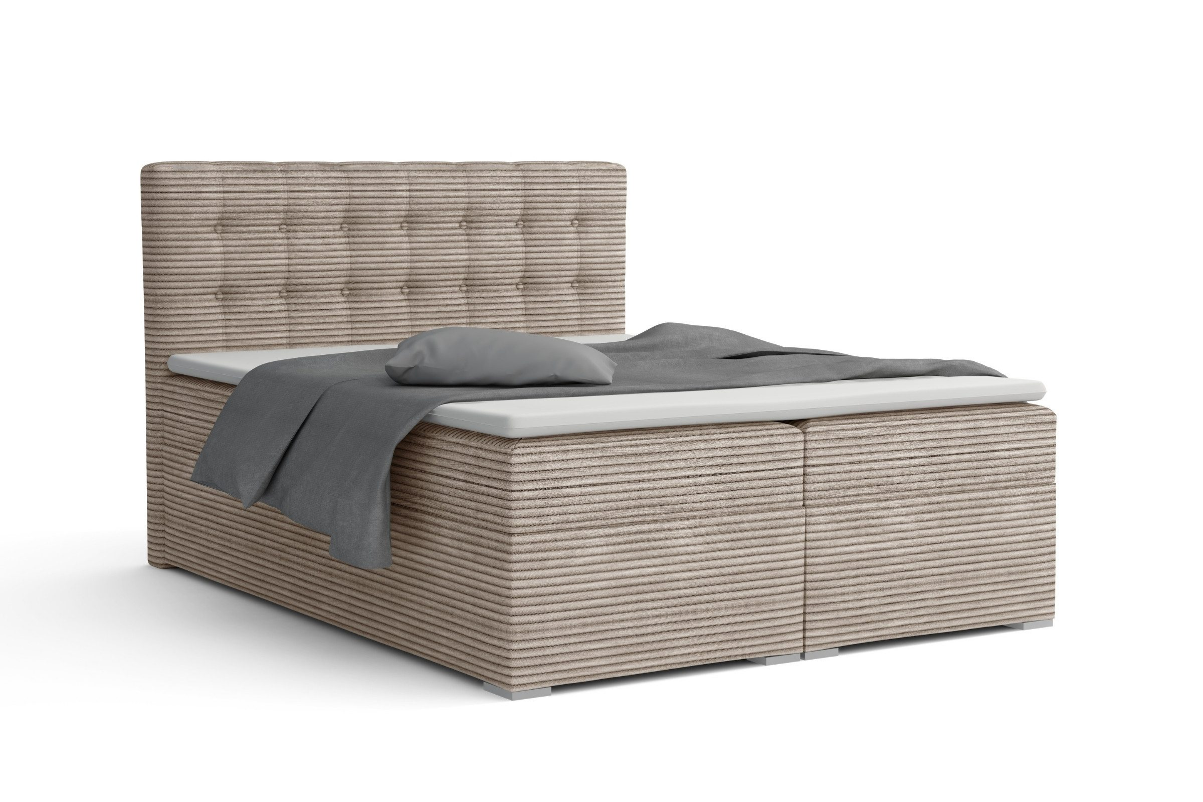 CARLY 120x200 Cord Poso 02 Beige Boxspringbett Boxspring Boxbett Komplettbett Polsterbett Cord-Samt Deine Möbel