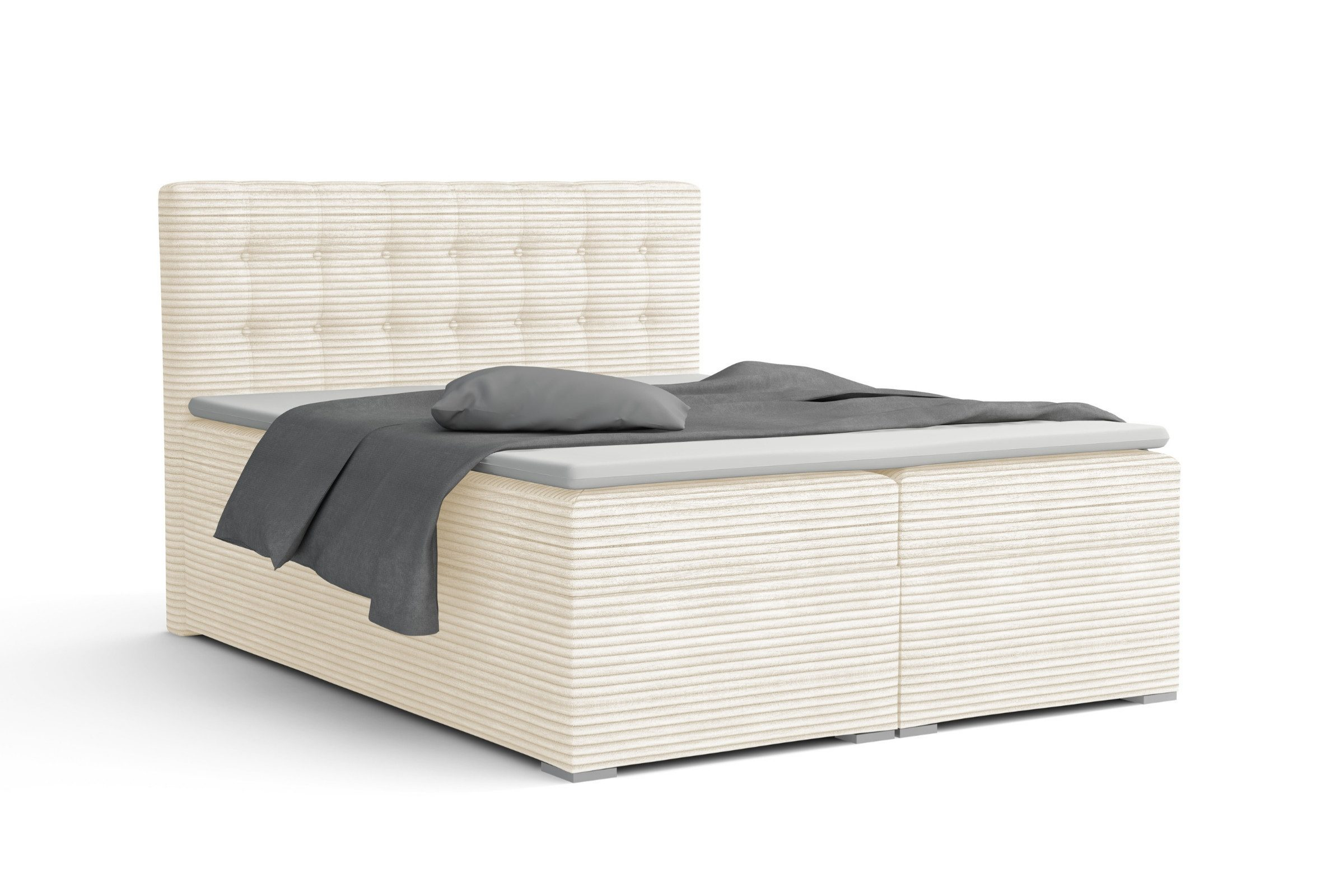 CARLY 200x200 Cord Poso 38 Creme Boxspringbett Boxspring Boxbett Komplettbett Polsterbett Cord-Samt Deine Möbel