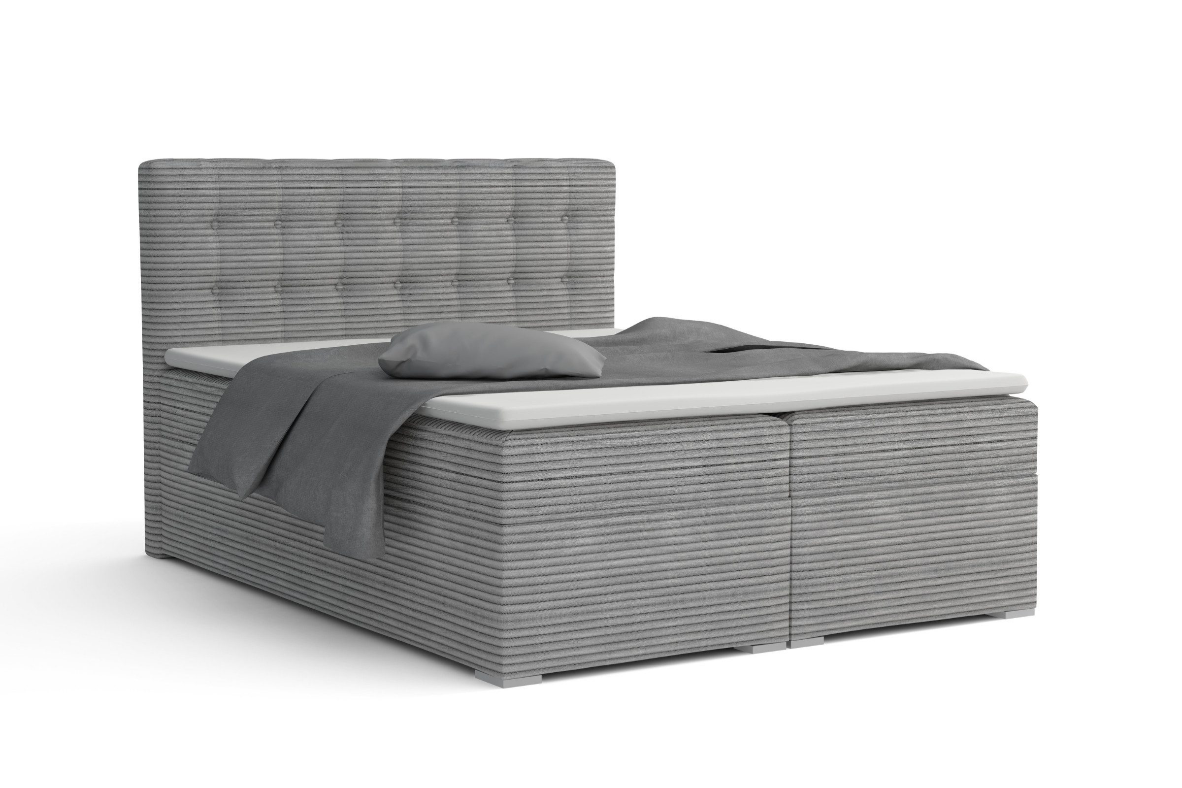 CARLY 200x200 Cord Poso 55 Hellgrau Boxspringbett Boxspring Boxbett Komplettbett Polsterbett Cord-Samt Deine Möbel
