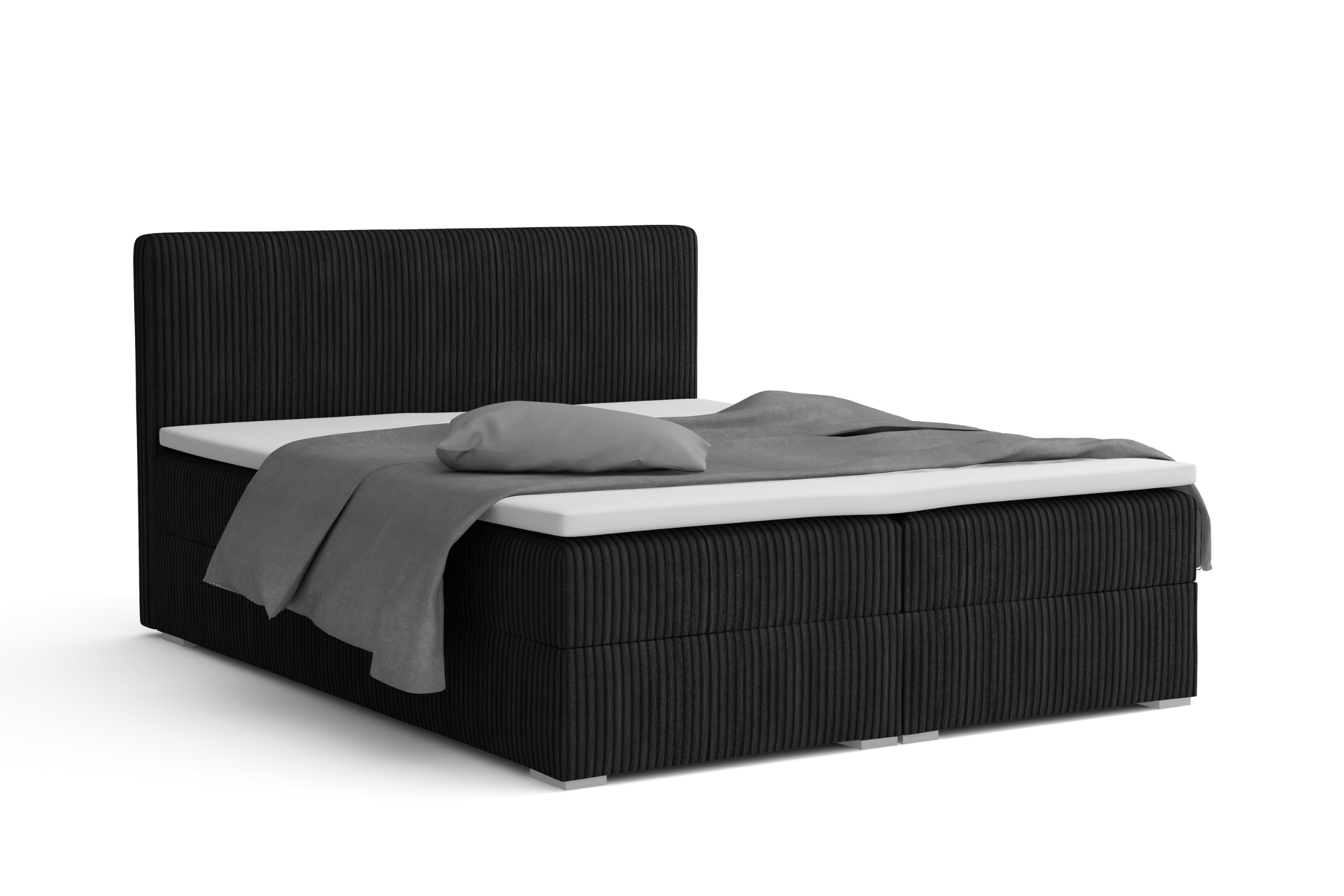 LON IV 200x200 Cord Poso 135 Schwarz Boxspringbett Komplettbett Polsterbett Cord-Samt Deine Möbel