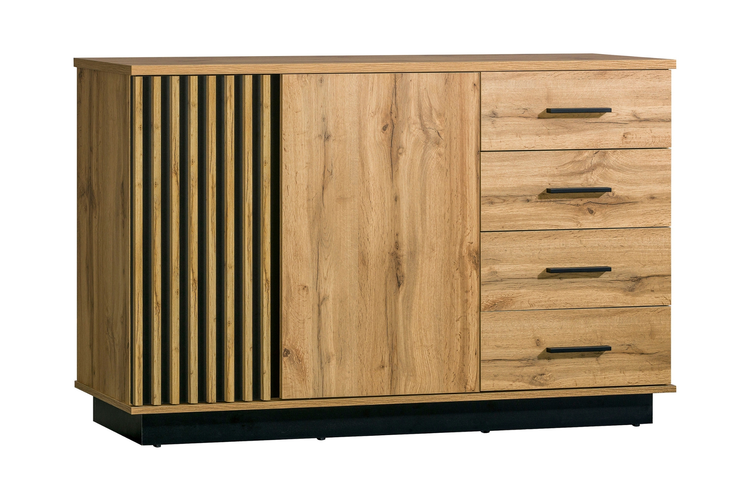 LAMI 06 Chest of Drawers in Wotan Oak/Matt Black/Slats Deine Moebel