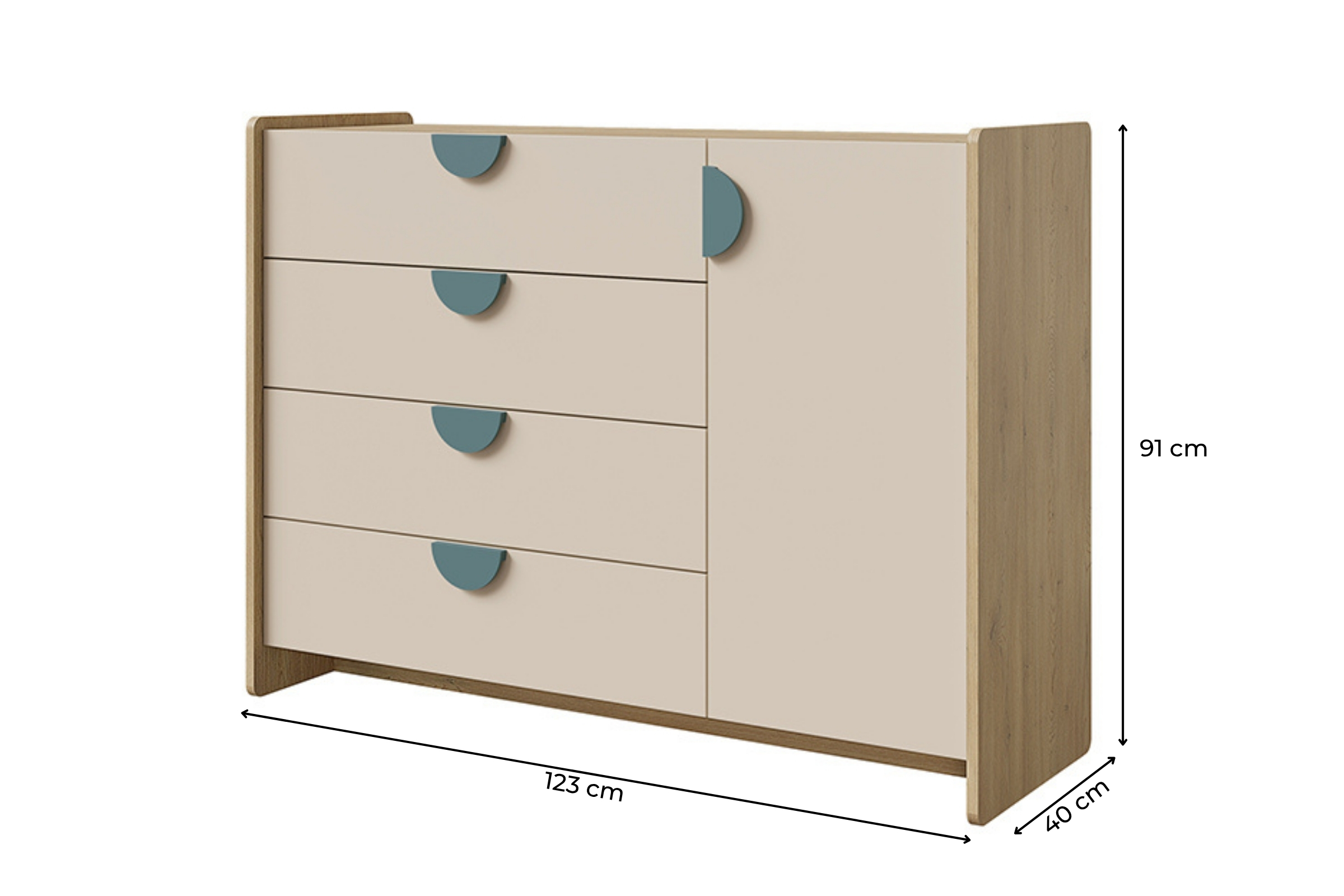 LEXO 09 Kommode Sideboard Kinderzimmer mit 4 Schubladen & Tür Deine Moebel  